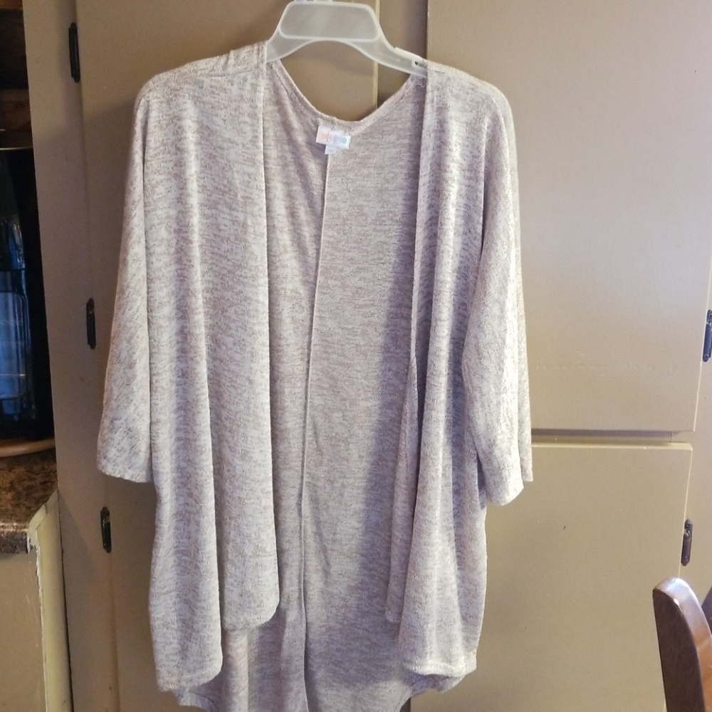 Med LuLaRoe Tan and White Cardigan, Kimono, Shrug